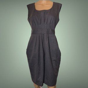 Ak Anne Klein Pencil Dress Size 8P Gray Lined Pockets Knee Length Sleeveless